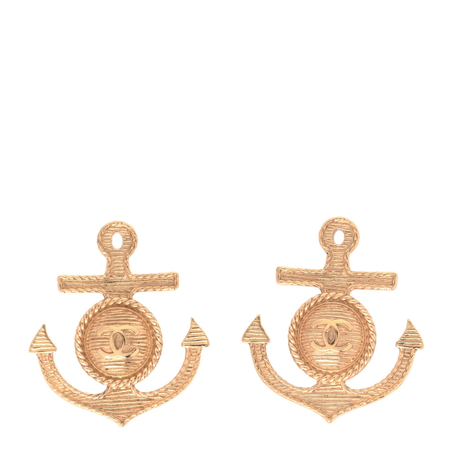 Metal Anchor CC Clip On Earrings Gold
