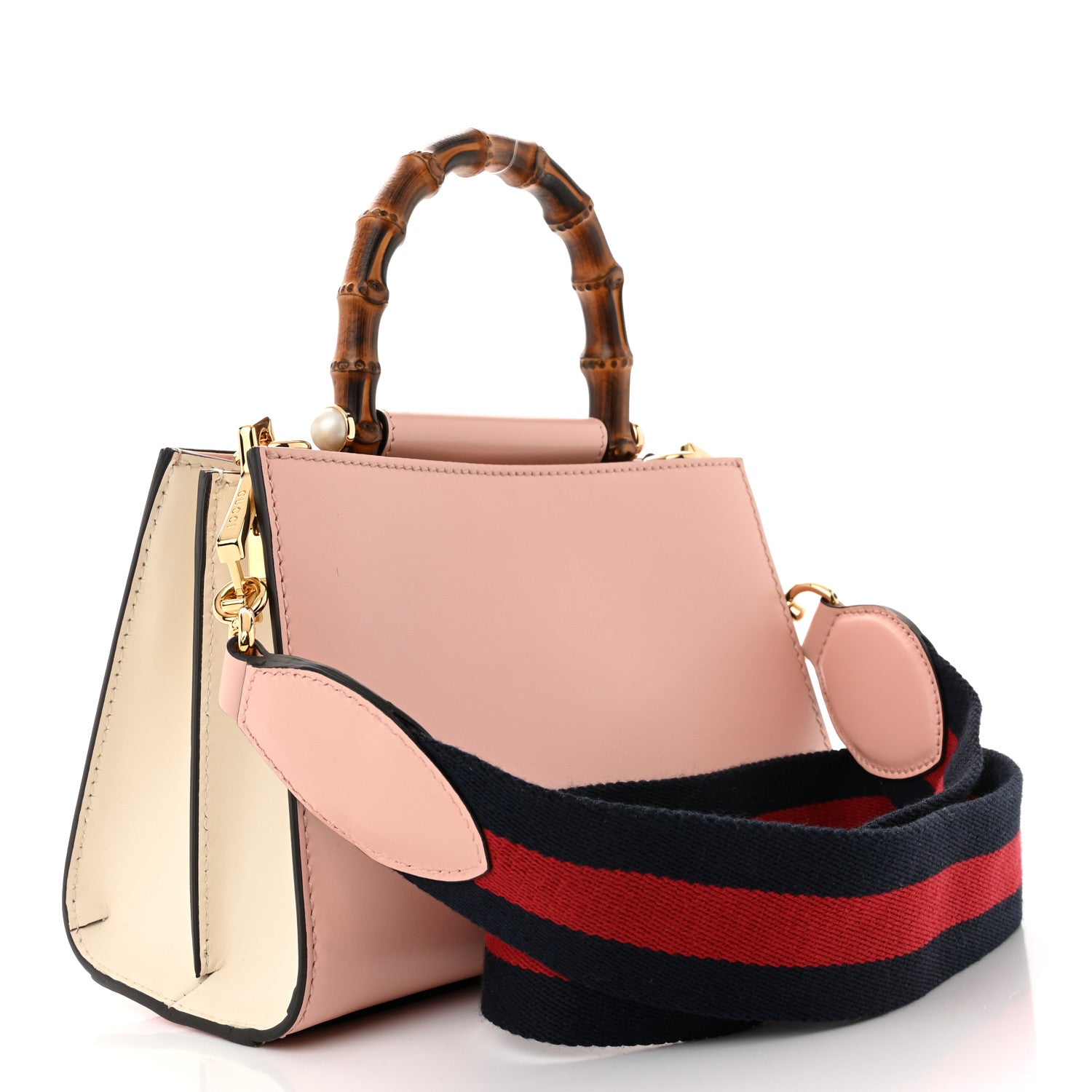 Gucci Nappa Bamboo Web Mini Nymphaea Top Handle Bag Perfect Pink Mystic White 3 of 10