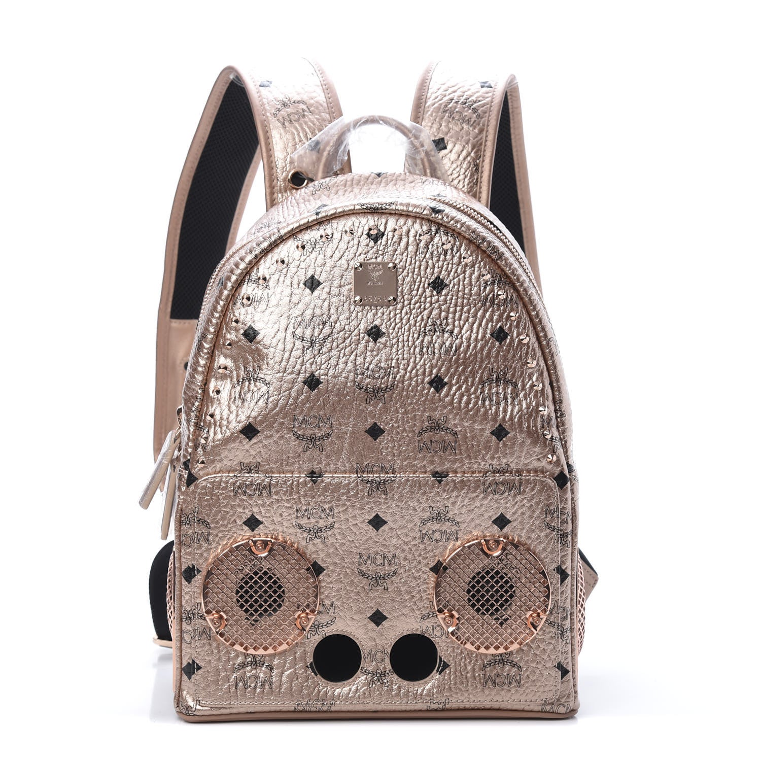 MCM Metallic X Wizpak Visetos Studded Sound System Speaker Backpack Champagne Gold 1 of 12