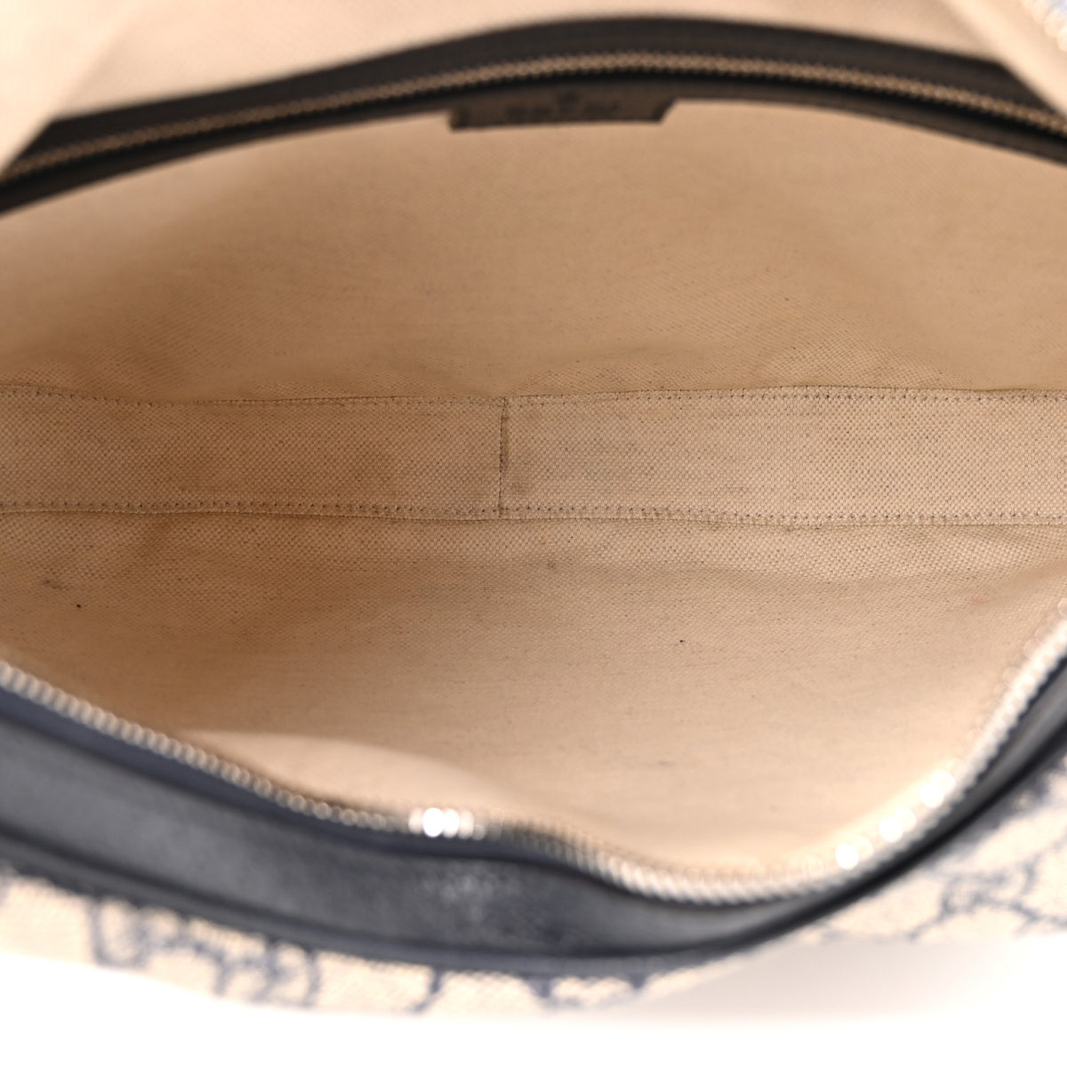 GG Supreme Monogram Textured Calfskin Web Large Attache Shoulder Bag Beige Blue