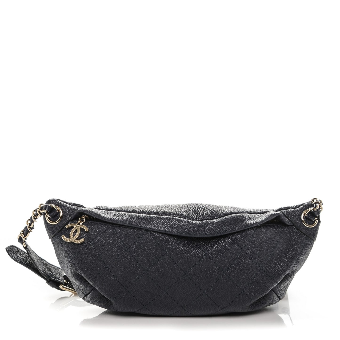 Caviar Quilted Zip and Carry Waist Bag Fanny Pack Navy Blue