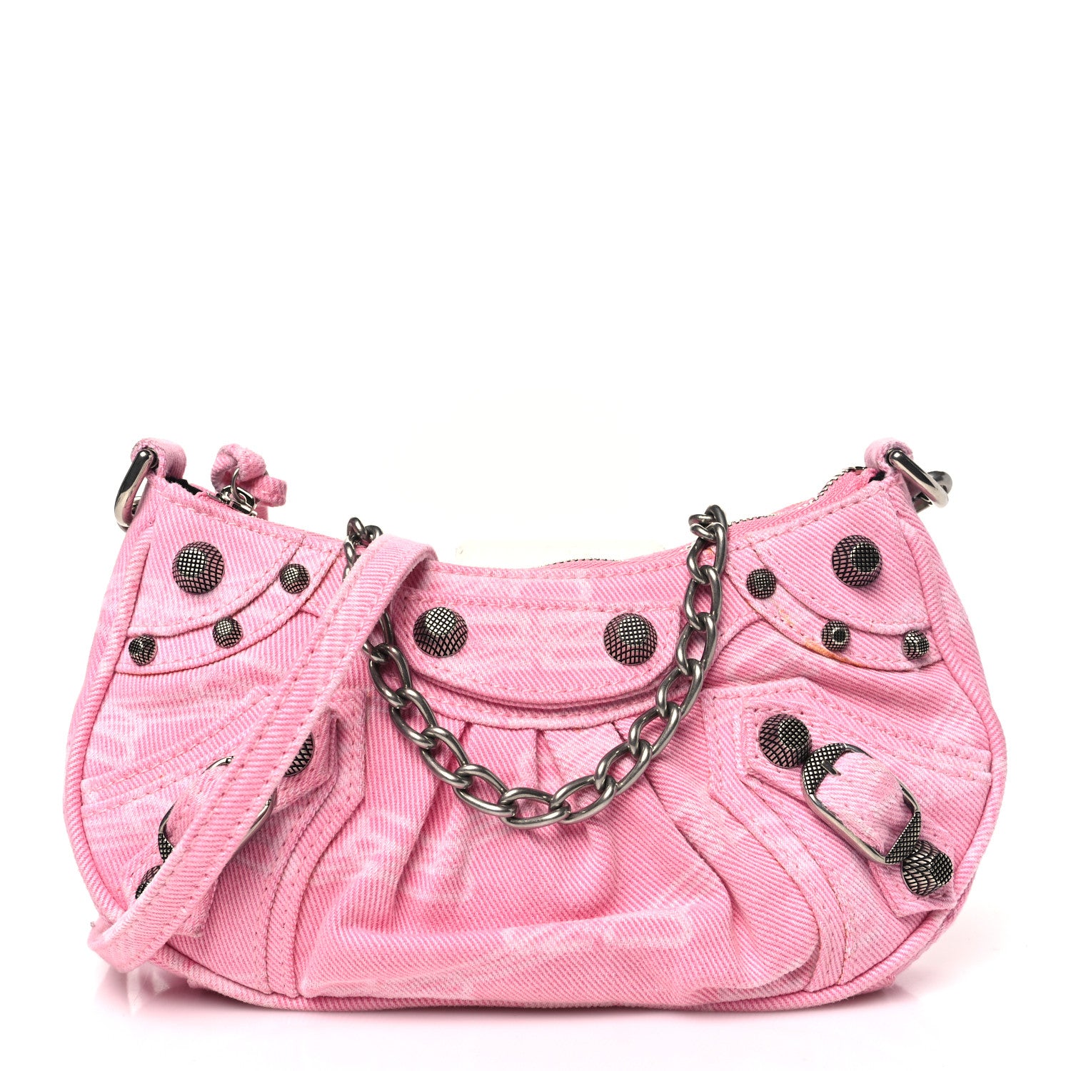 Balenciaga Washed Denim BB Monogram Le Cagole Mini Purse With Chain Pink 1 of 10