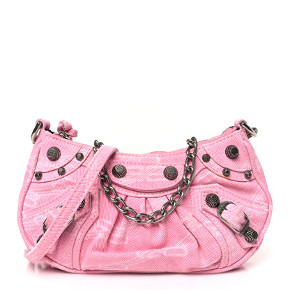 Balenciaga Washed Denim BB Monogram Le Cagole Mini Purse With Chain Pink 1 of 10
