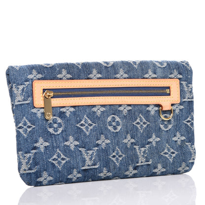 Louis Vuitton Monogram Denim Pochette Plat Clutch Blue 3 of 6