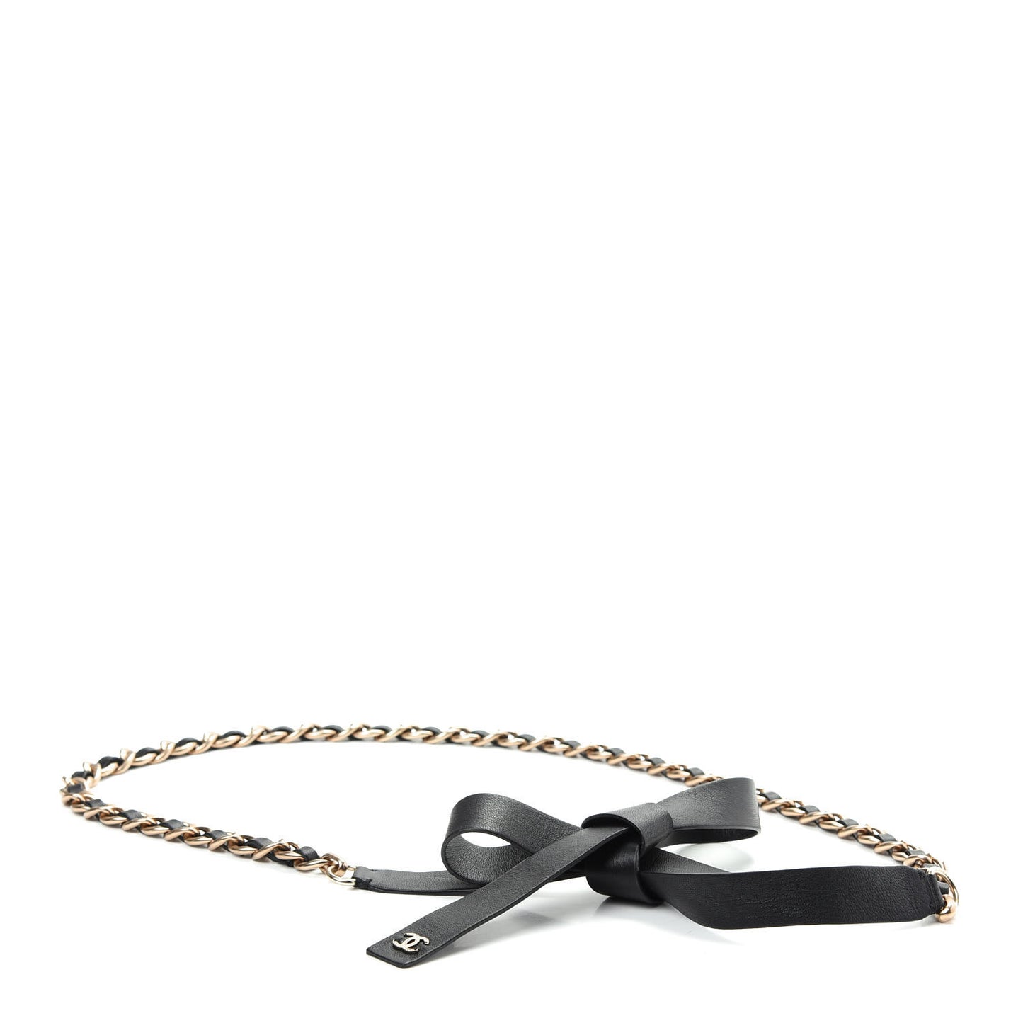 Calfskin Chain CC Bow Belt Black Gold