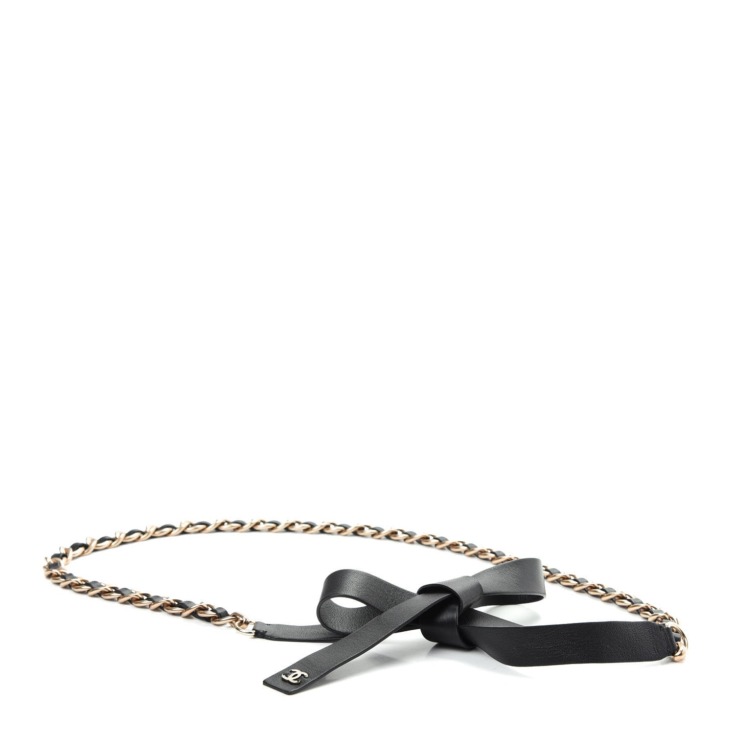 Chanel Calfskin Chain CC Bow Belt Black Gold 1 of 5