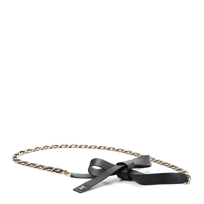 Chanel Calfskin Chain CC Bow Belt Black Gold 1 of 5