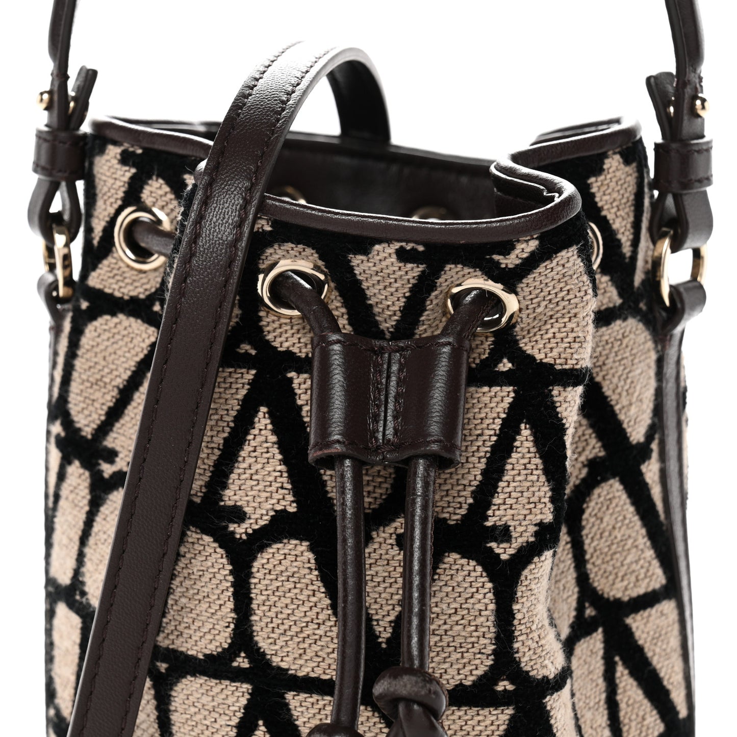 Toile Iconographe Nappa Mini Vlogo Signature Bucket Bag Naturale Black Fondant