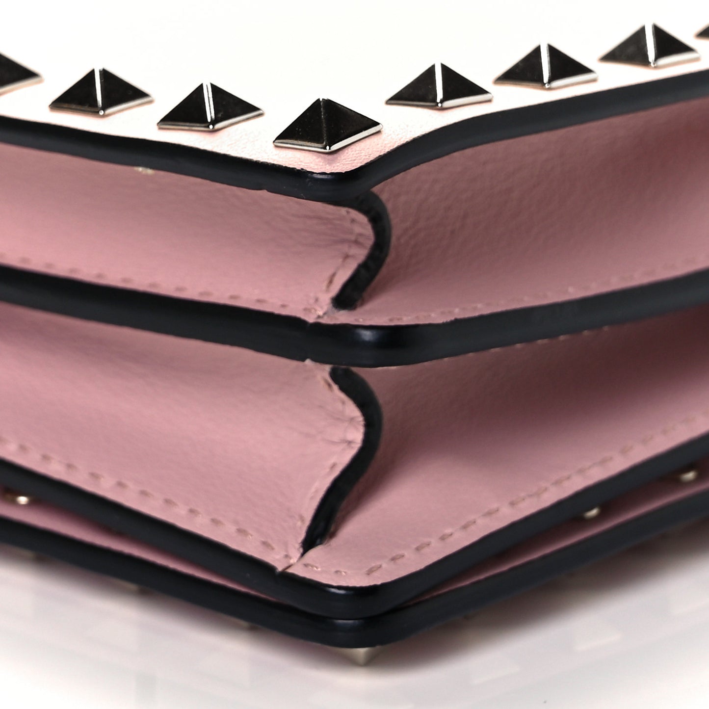 Calfskin Rockstud Wallet On Chain Water Rose