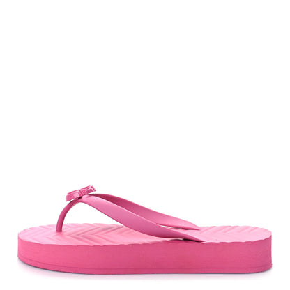 Gucci Rubber Chevron Womens GG Thong Sandals 38 Pink Tropical Flower 1 of 9