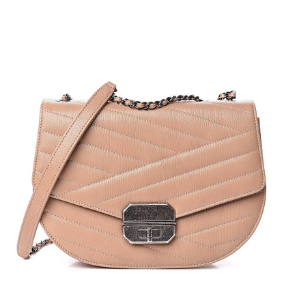 Chanel Shiny Goatskin Chevron Quilted Round Gabrielle Flap Beige 1 of 11