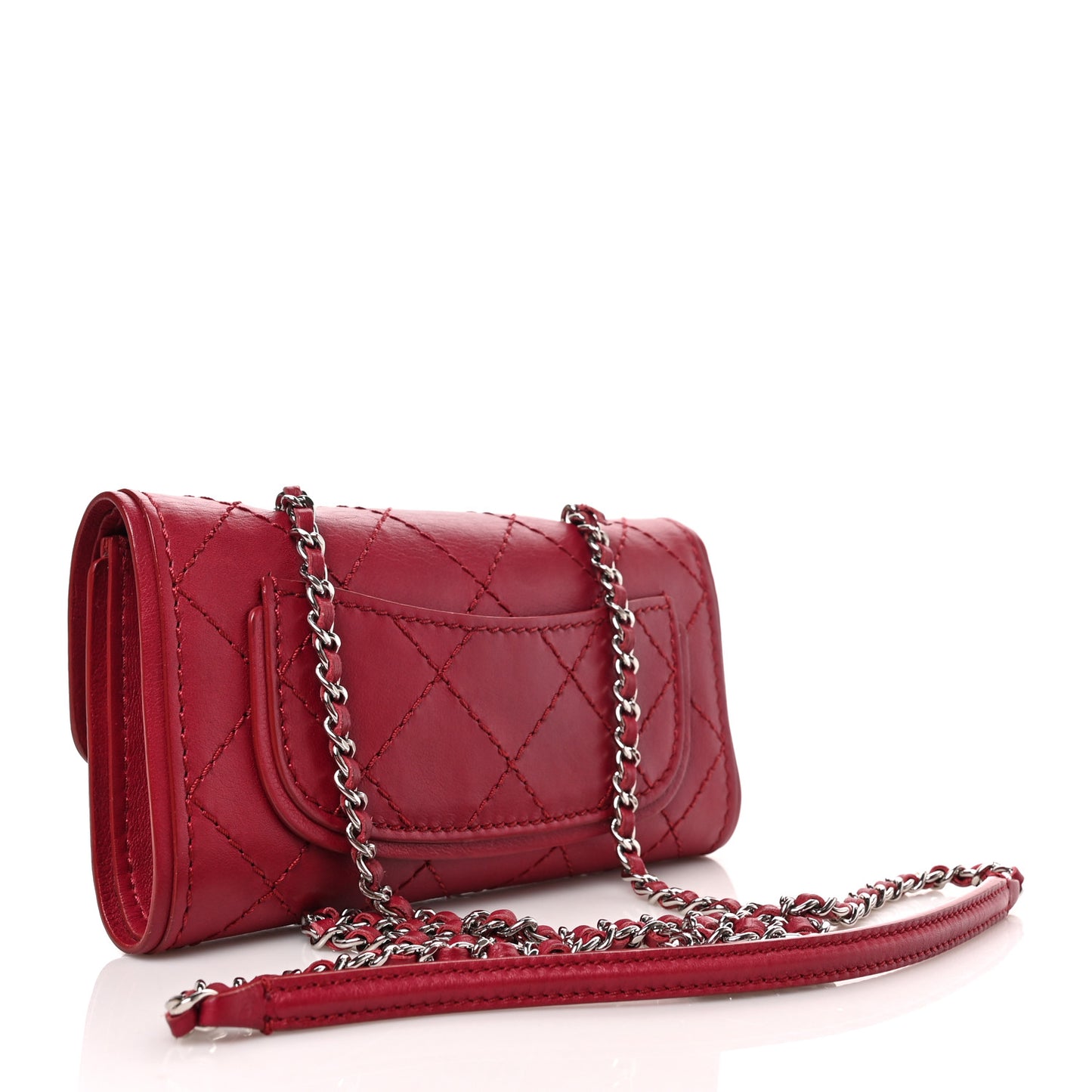 Calfskin Stitched Clutch Flap Red