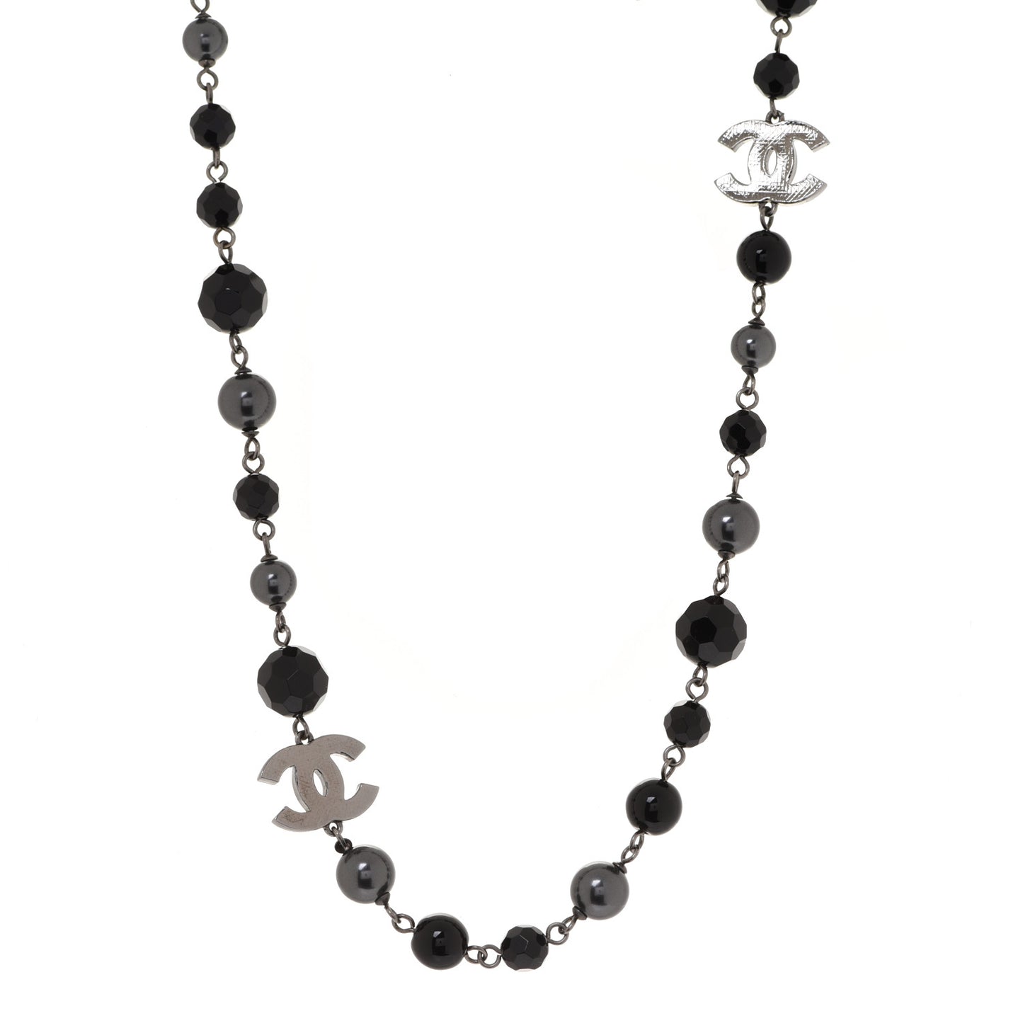 Pearl Beaded CC Long Necklace Black Ruthenium