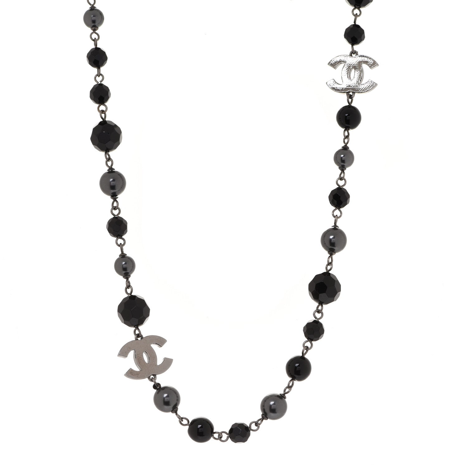 Chanel Pearl Beaded CC Long Necklace Black Ruthenium 1 of 5