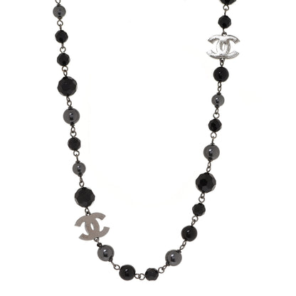 Chanel Pearl Beaded CC Long Necklace Black Ruthenium 1 of 5