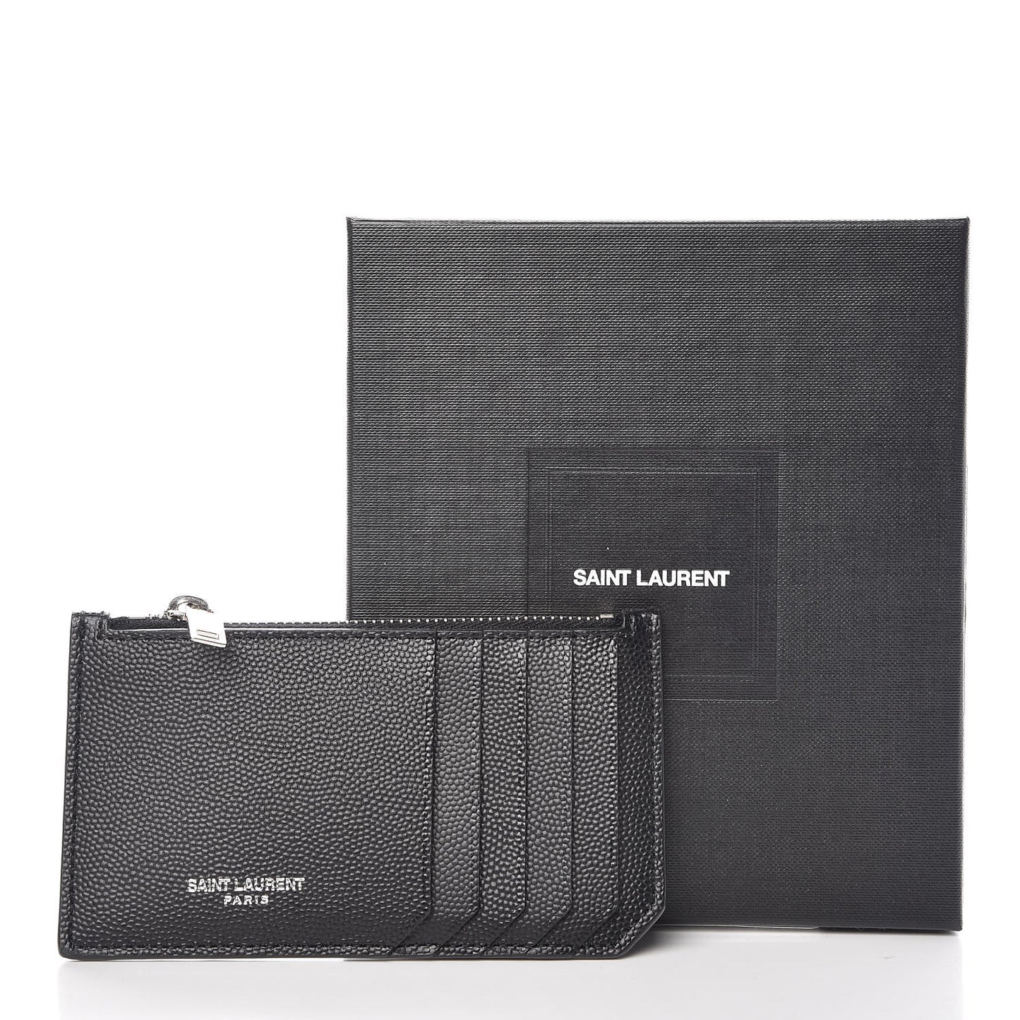 Grained Calfskin 5 Fragments Zip Pouch Card Holder Black
