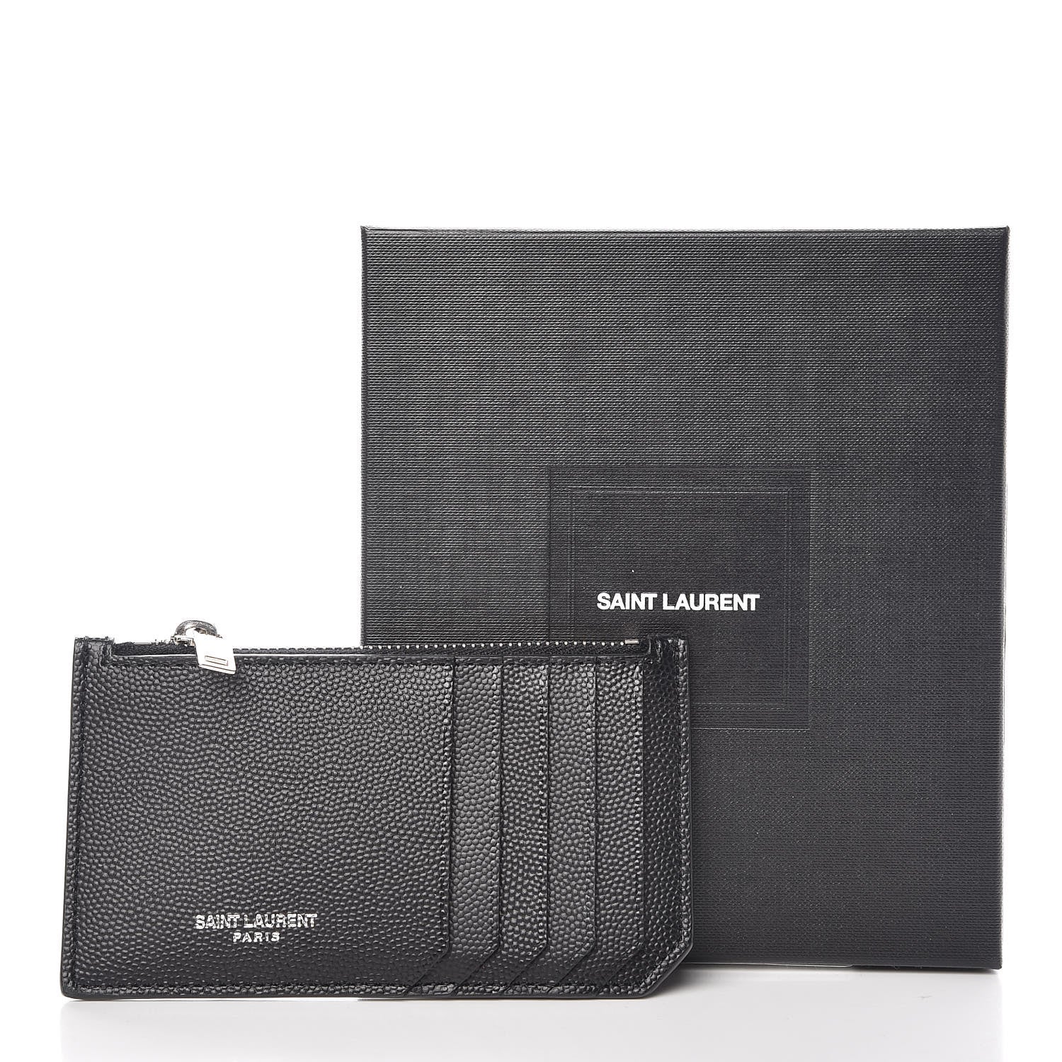 Saint Laurent Grained Calfskin 5 Fragments Zip Pouch Card Holder Black 8 of 8