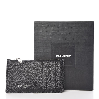 Saint Laurent Grained Calfskin 5 Fragments Zip Pouch Card Holder Black 8 of 8