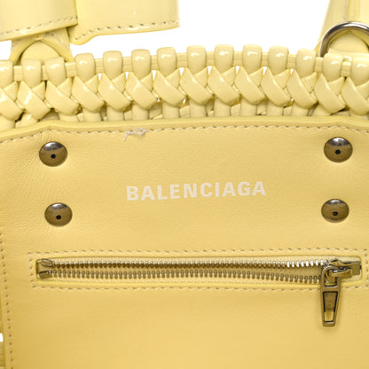 Balenciaga Varnished Faux Calfskin Braided XS Bistro Basket Pale Yellow 6 of 11