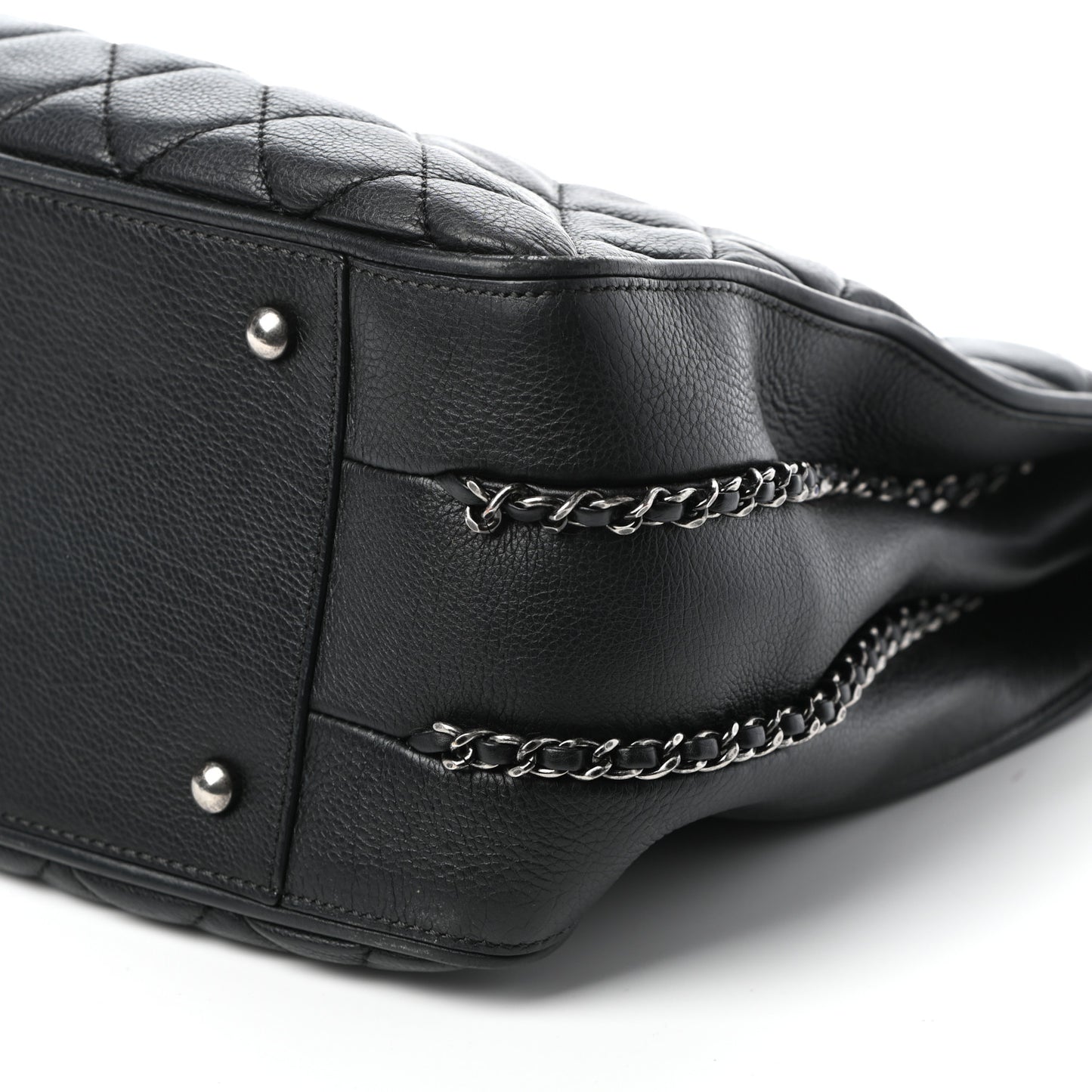 Calfskin Quilted Frame In Chain Tote Black
