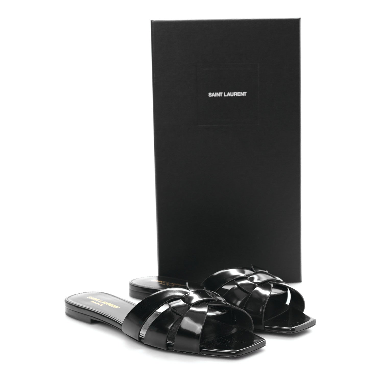 Saint Laurent Patent Tribute 05 Slide Sandals 38 Black 2 of 9