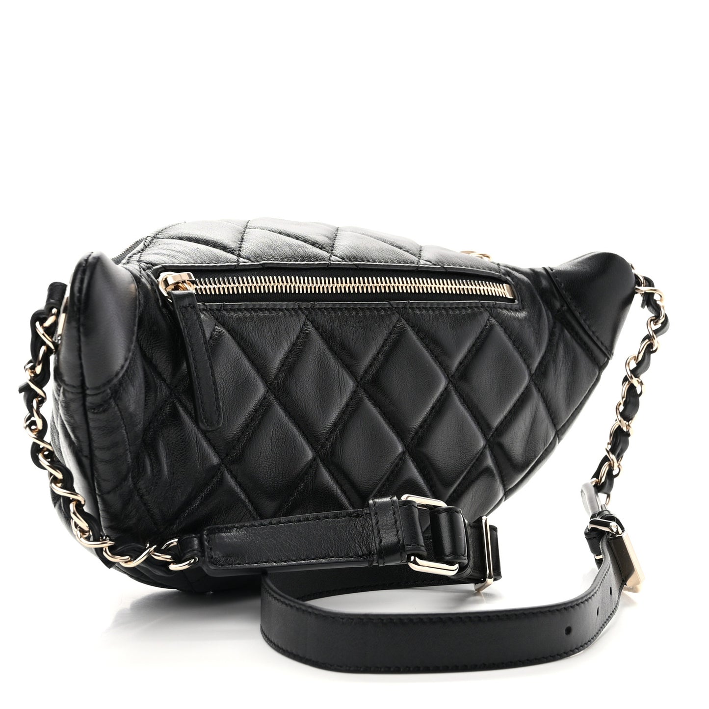 Lambskin Quilted Waist Bag Fanny Pack Black