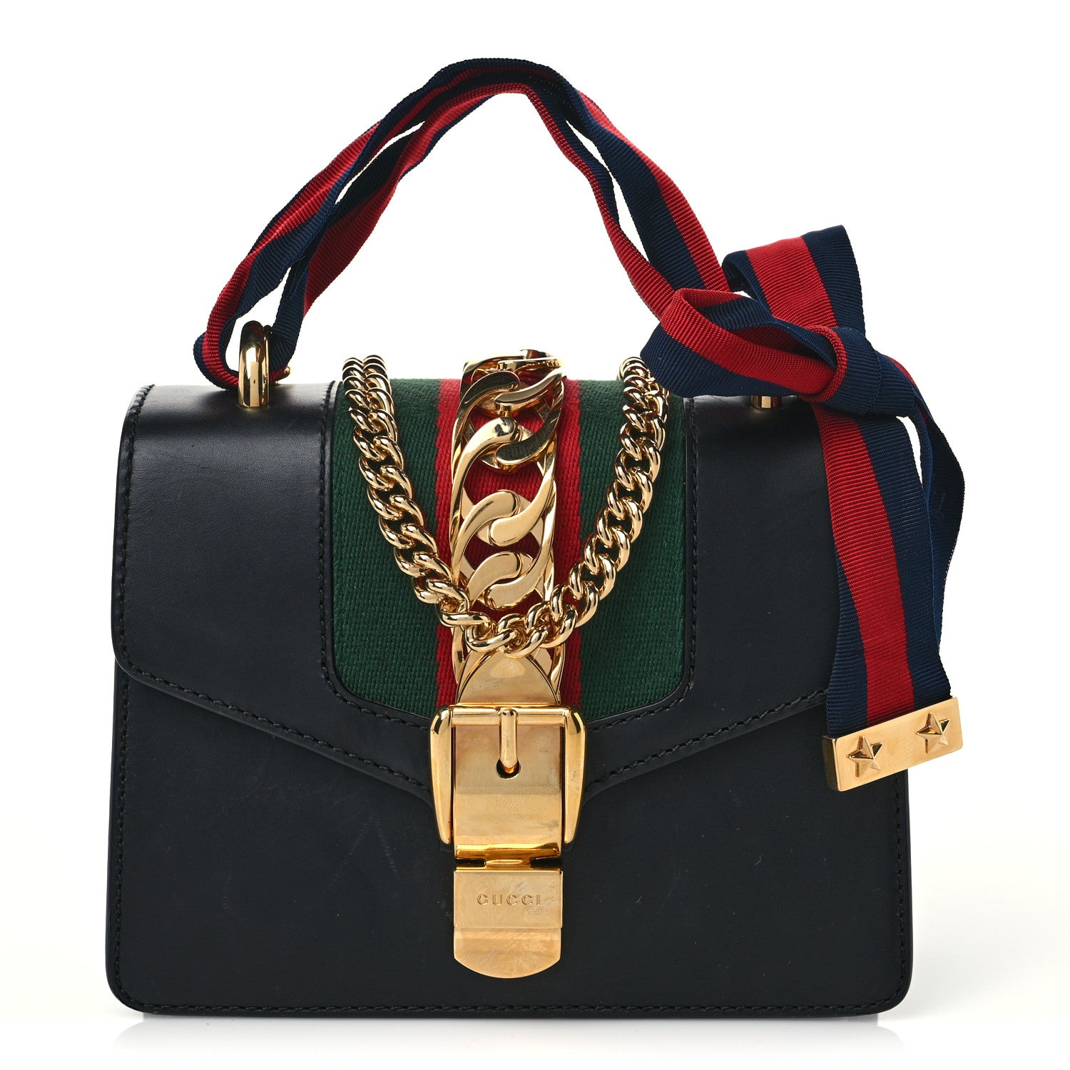 Gucci Calfskin Mini Sylvie Chain Shoulder Bag Black 1 of 9