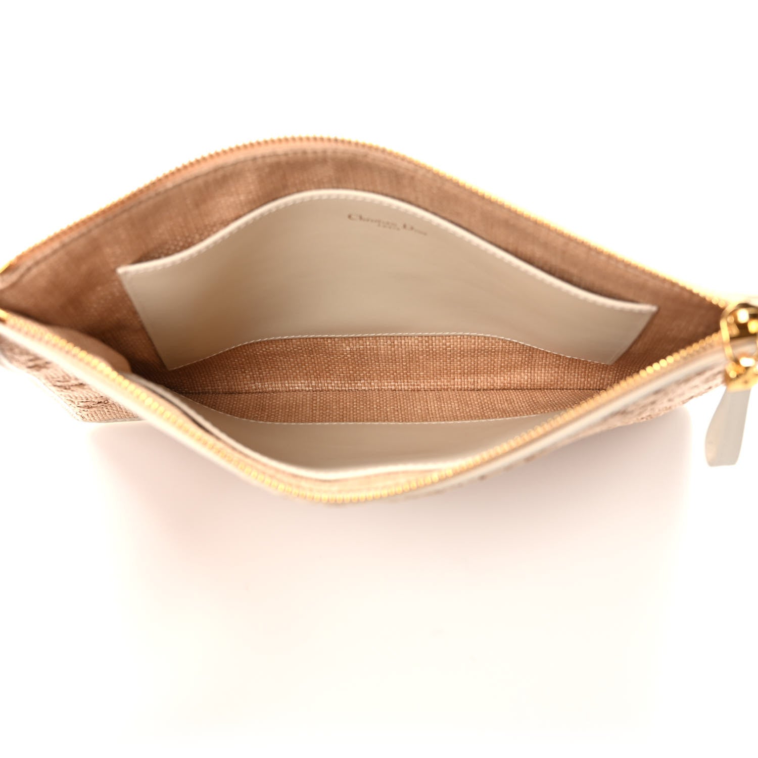 Christian Dior Raffia Cannage Large Caro Daily Zipped Pouch Natural 5 of 6