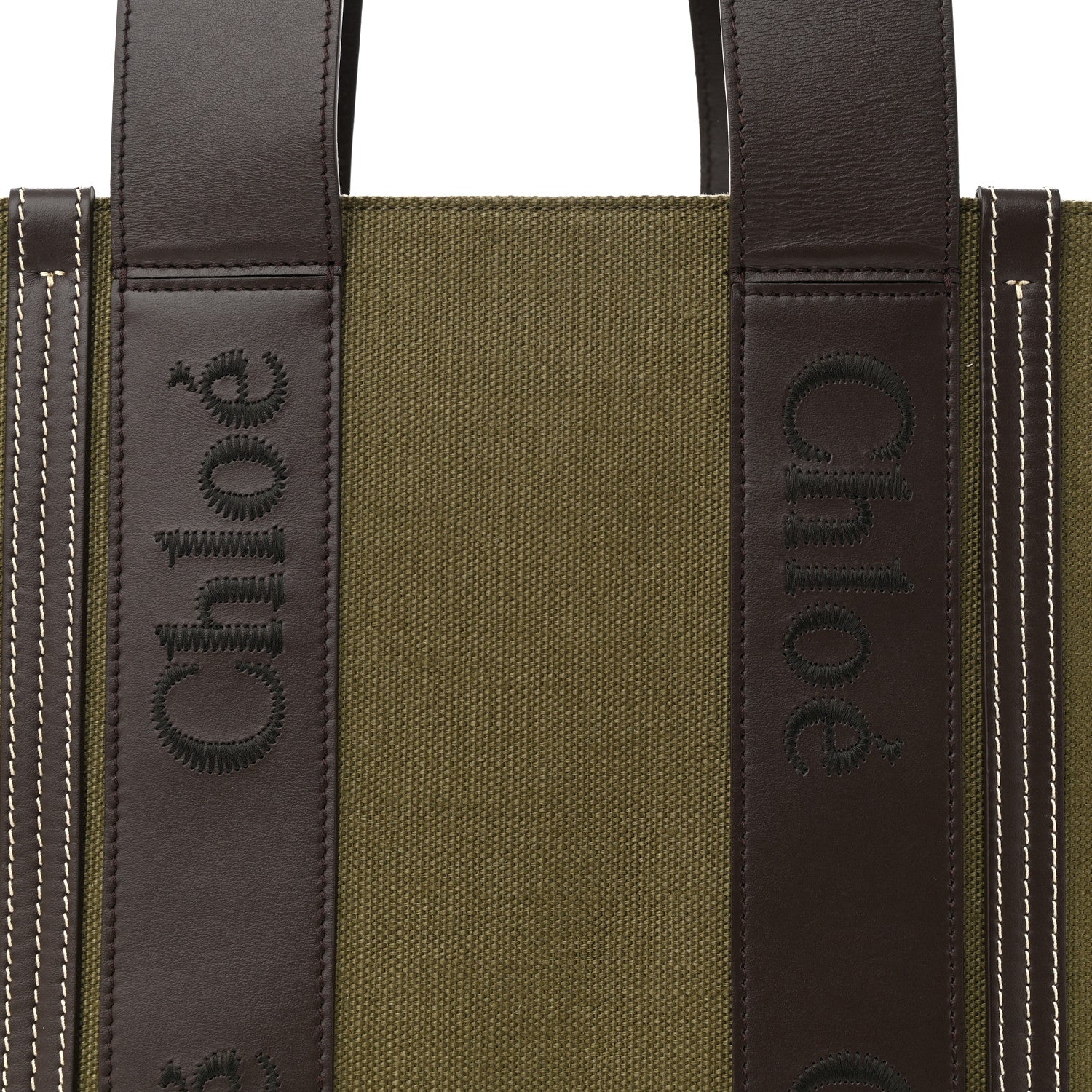 Chloe Linen Calfskin Medium Woody Tote Warm Green 8 of 14