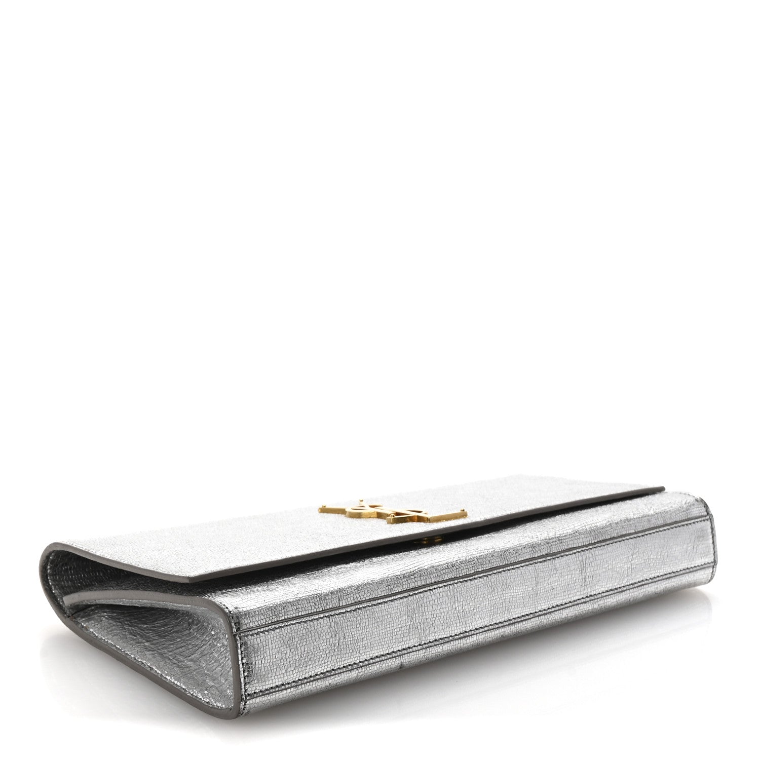 Saint Laurent Textured Metallic Calfskin Classic Monogram Cassandre Clutch Silver 4 of 6