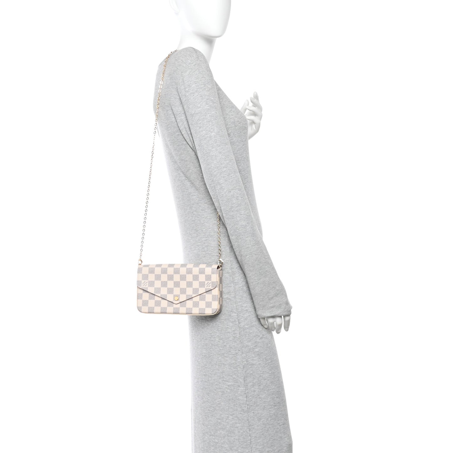 Damier Azur Pochette Felicie Chain Wallet Rose Ballerine