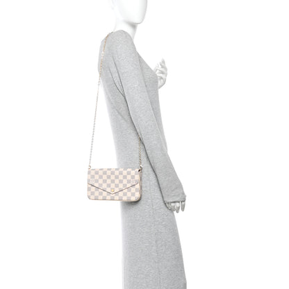 Louis Vuitton Damier Azur Pochette Felicie Chain Wallet Rose Ballerine 2 of 10