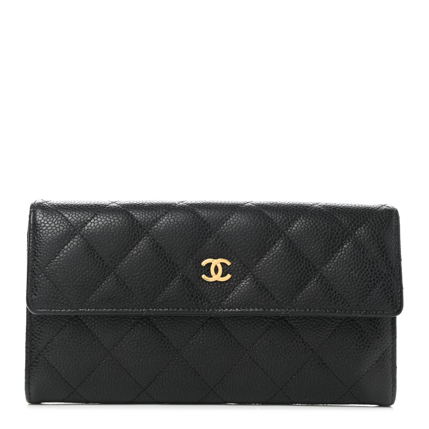 Caviar Quilted Large Gusset Flap Wallet Black