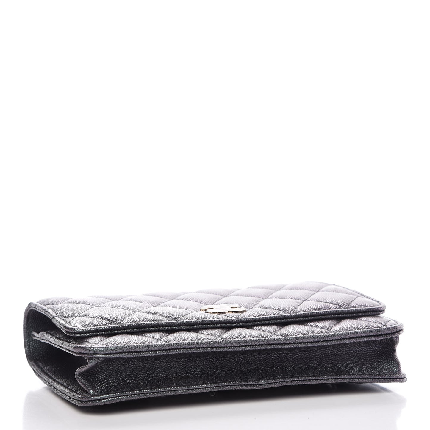 Iridescent Caviar Quilted Wallet On Chain WOC Black