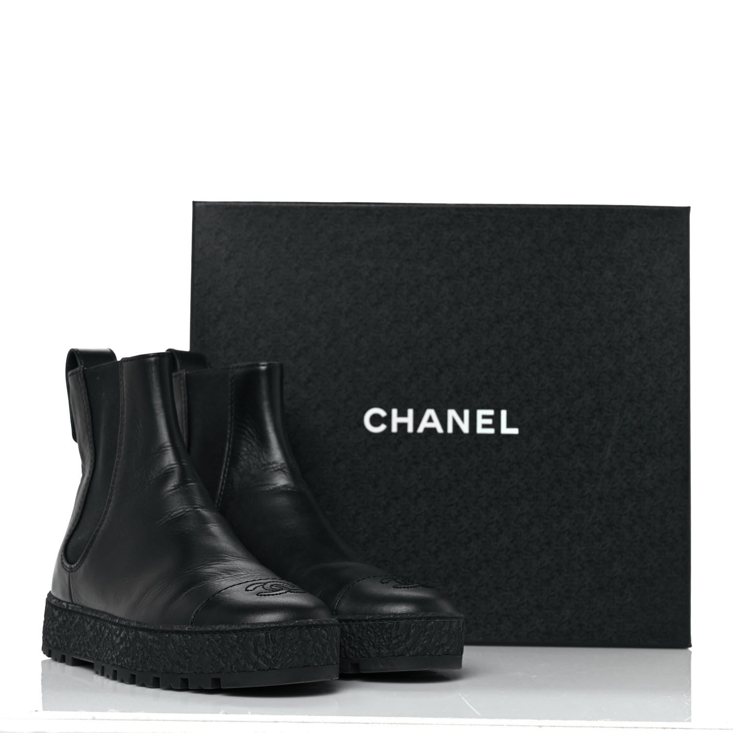 Chanel Calfskin Cap Toe CC Ankle Boots 37 Black 9 of 9