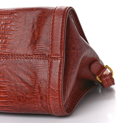 Alexander McQueen Calfskin Lizard Embossed Small Skull Padlock Zip Around Tote Brown 8 of 9