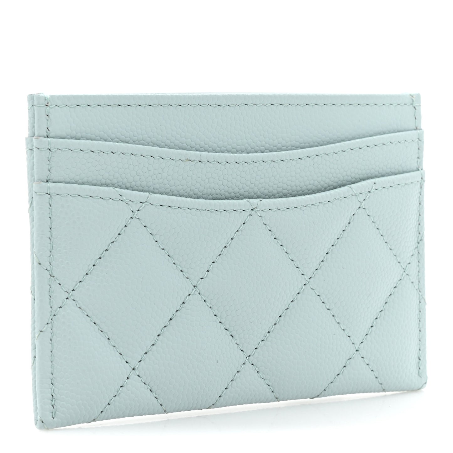 Caviar Quilted Card Holder Light Blue