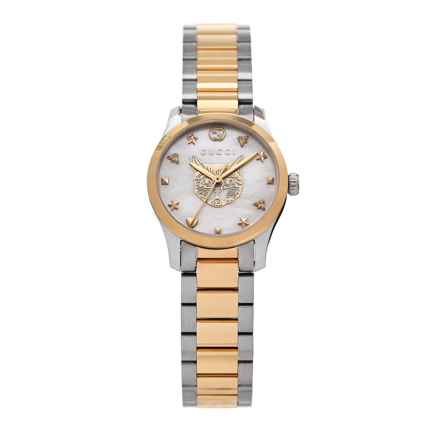 Stainless Steel Mother of Pearl 27mm G-Timeless Two Tone Cat Quartz Watch