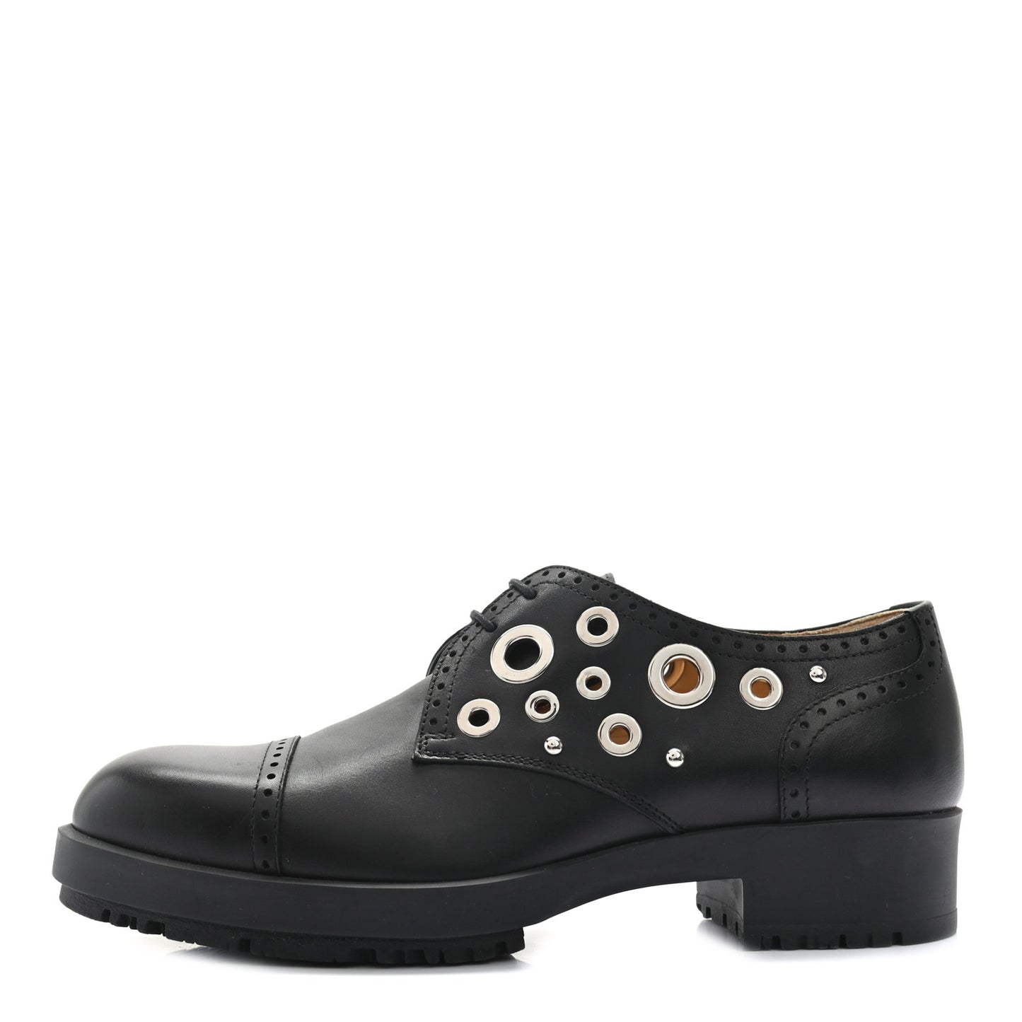 Calfskin Womens Grommet Lace Up Oxford 36 Black