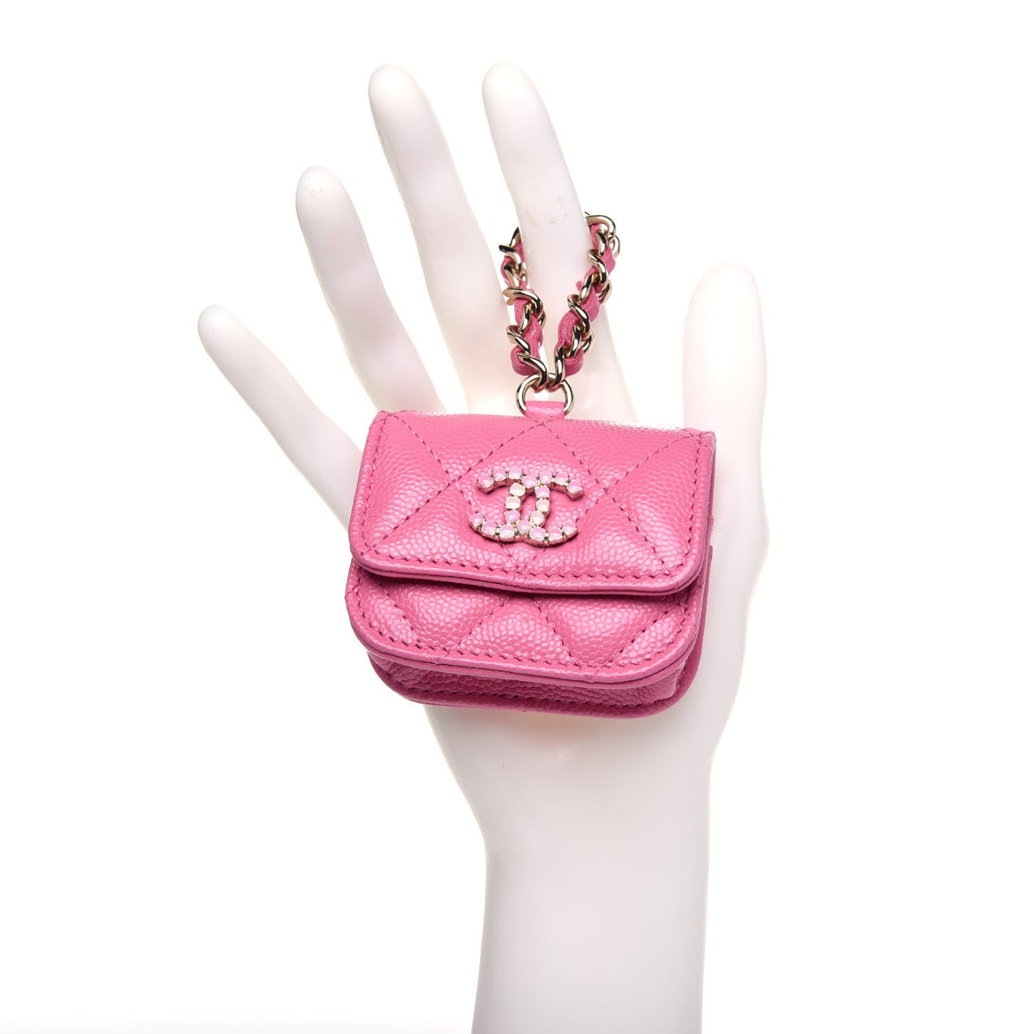 Chanel Caviar Quilted Crystal CC Airpods Pro Case Pink 2 of 10