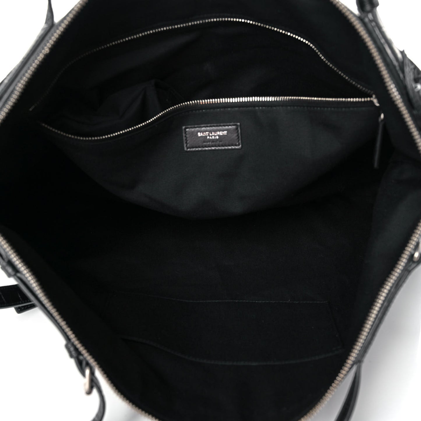 Calfskin Crocodile Embossed Large Convertible ID Bag Black