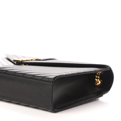 Saint Laurent Grain De Poudre Matelasse Chevron Large Monogram Satchel Black 9 of 10