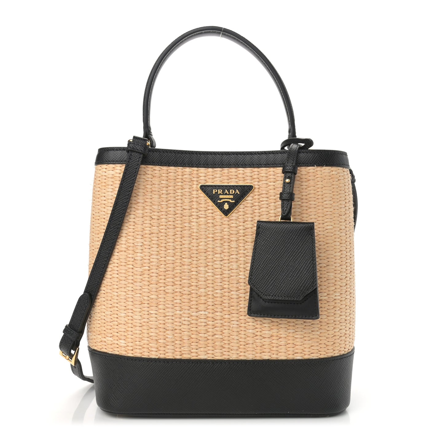 Paglia Saffiano Medium Panier Bucket Bag Naturale Black