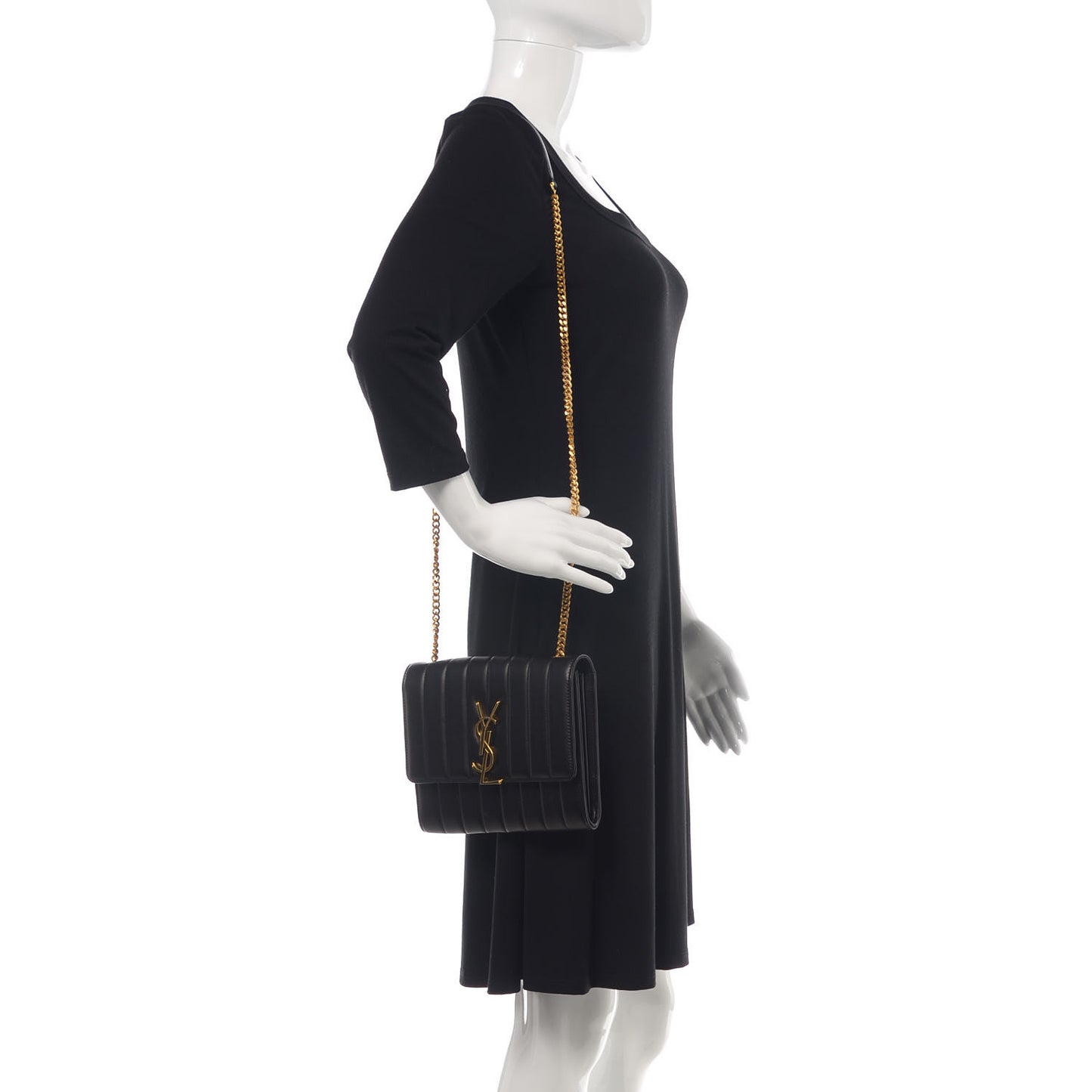 Lambskin Matelasse Monogram Vicky Chain Wallet Black