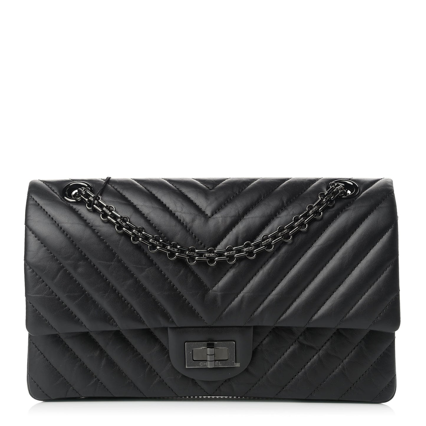 Aged Calfskin Chevron Quilted 2.55 Reissue 225 Flap So Black