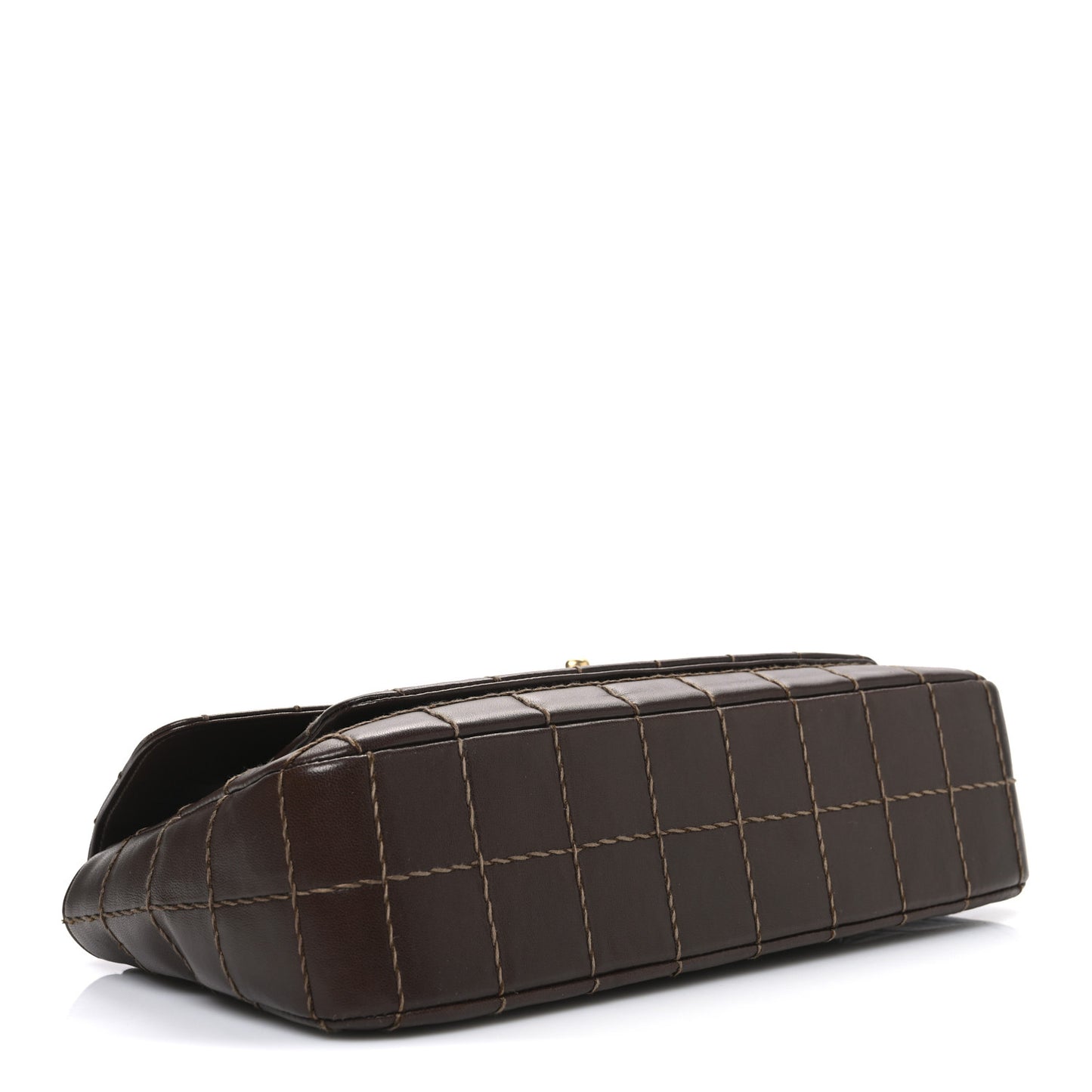 Lambskin Square Double Stitch Flap Dark Brown