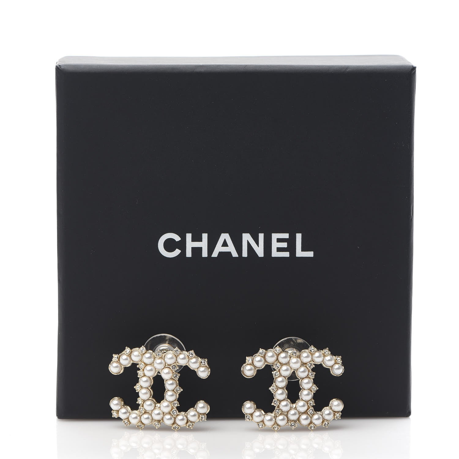 Chanel Pearl Crystal CC Stud Earrings Gold 5 of 5