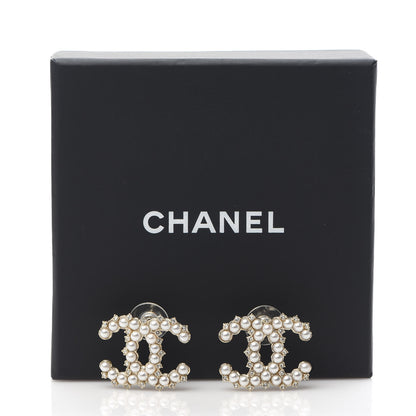Chanel Pearl Crystal CC Stud Earrings Gold 5 of 5