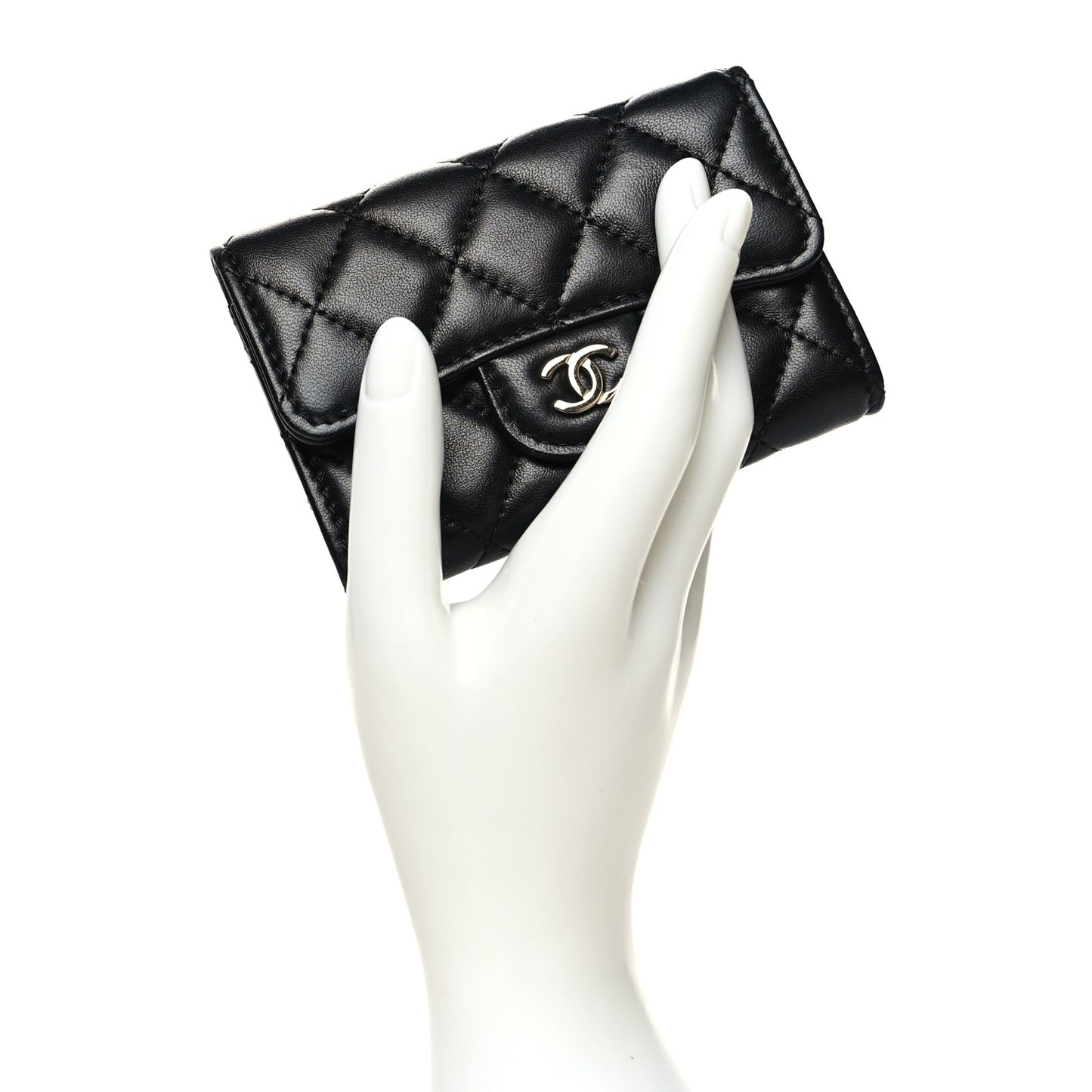 Lambskin Quilted Flap Card Holder Wallet Black