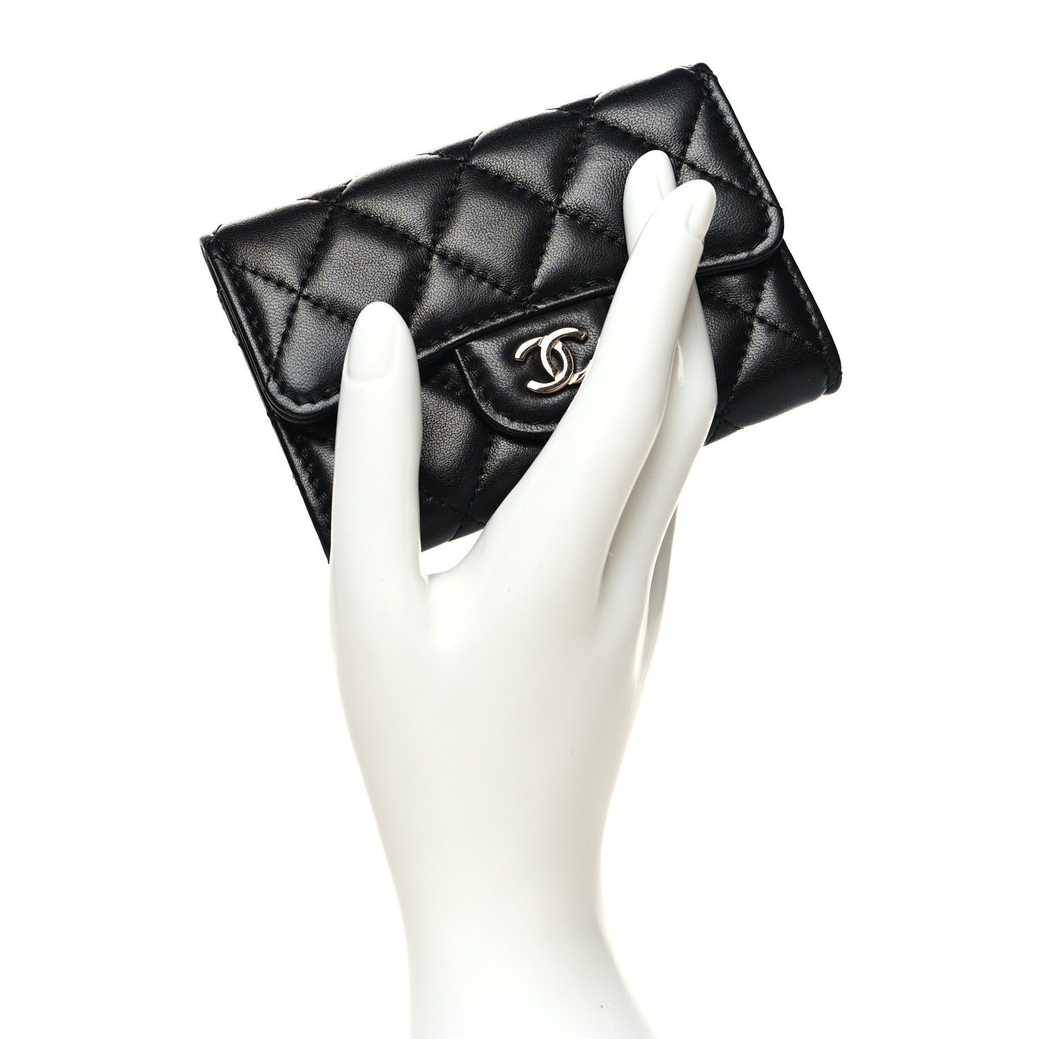 Chanel Lambskin Quilted Flap Card Holder Wallet Black 2 of 11